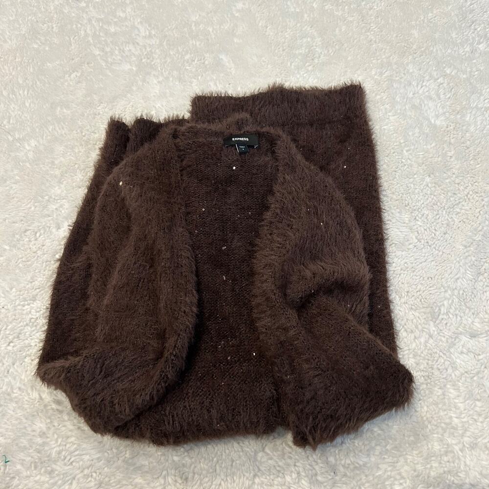 Express Womens Chocolate Brown Chic Soft Cardigan S Busniess *Missing Belt